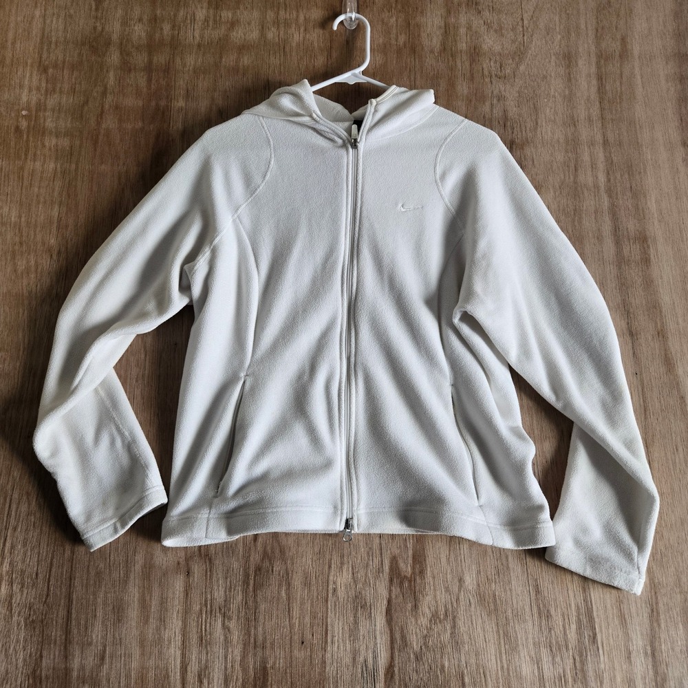 Nike Therma-FIT White Fleece Full Zip Hoodie Jacket Womens Large L 12-14